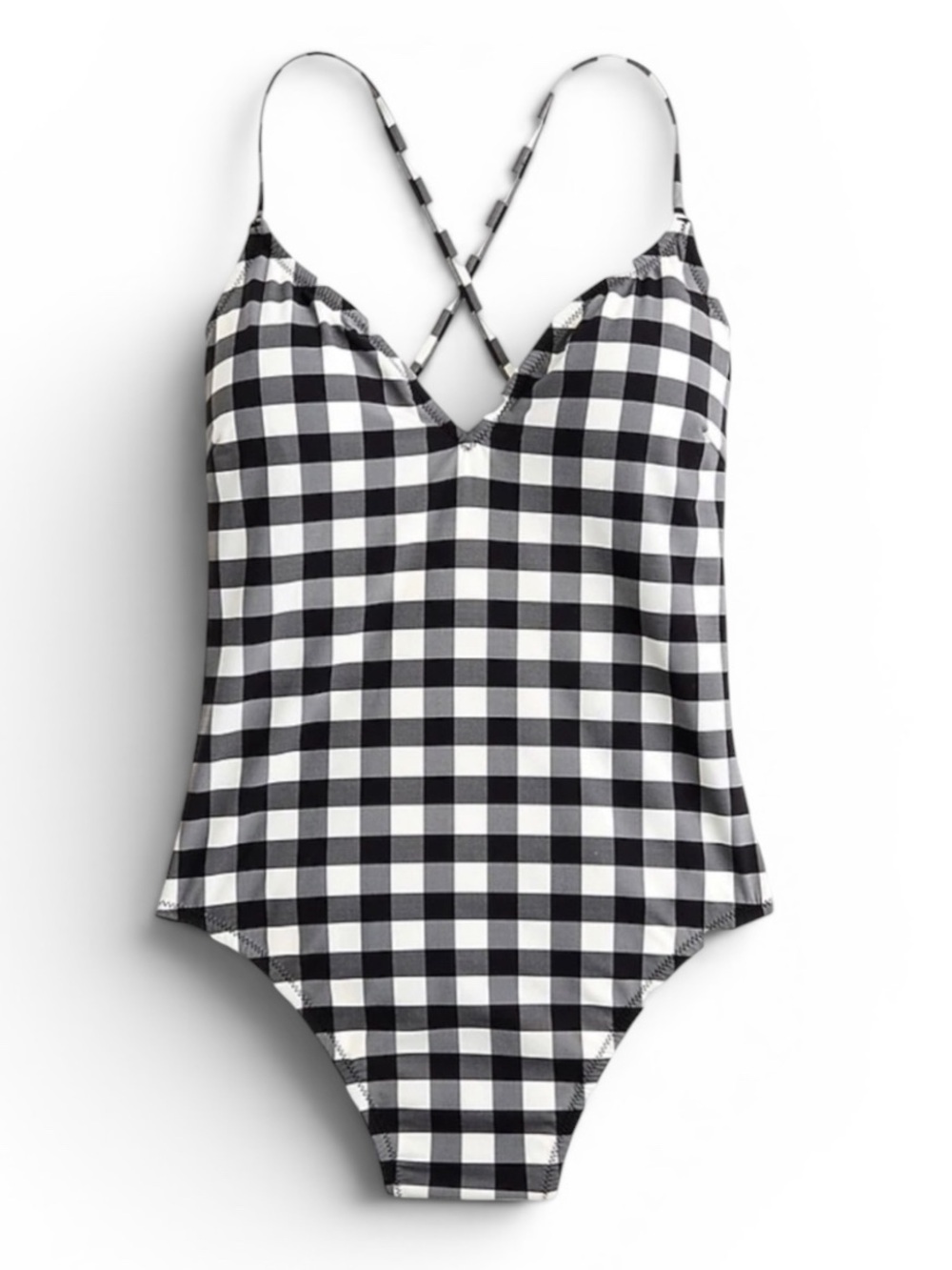 J. Crew Black And White Gingham Criss Cross Back Strap One Piece Swimsuit